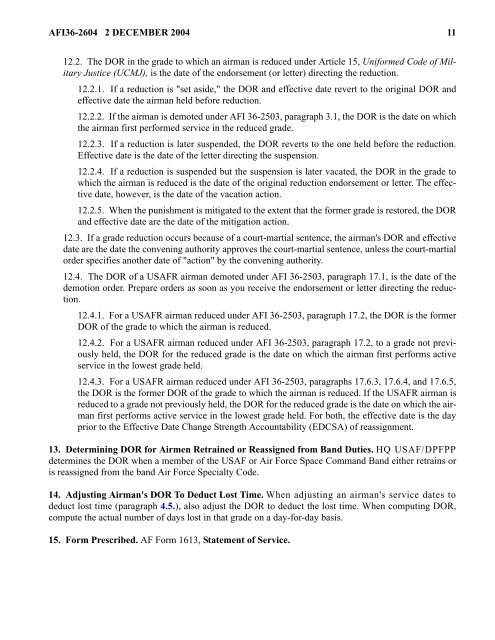 Service dates and dates of rank - Air Force E-Publishing