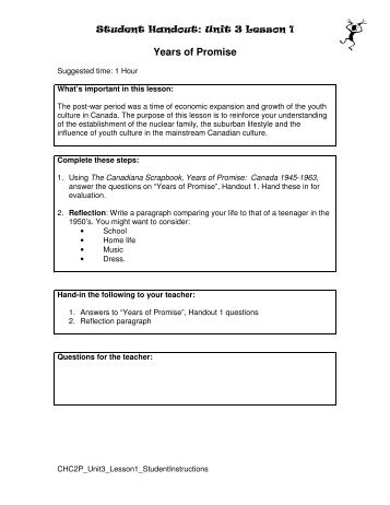 Lesson 1 - Years of Promise - MyPathway.ca