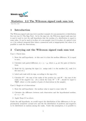 Statistics: 2.2 The Wilcoxon signed rank sum test 1 Introduction 2 ...