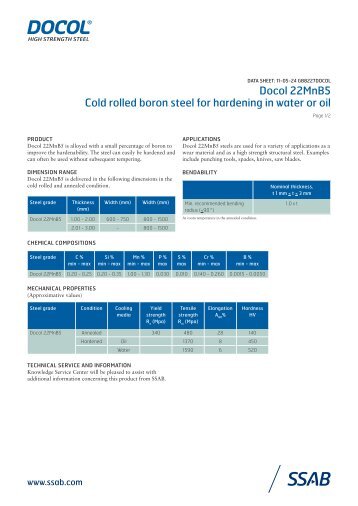 Docol 22MnB5 Cold rolled boron steel for hardening in ... - SSAB