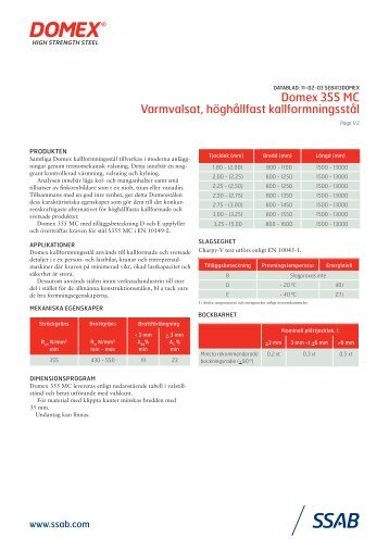 Domex 355 MC Varmvalsat, hÃ¶ghÃ¥llfast kallformningsstÃ¥l - SSAB