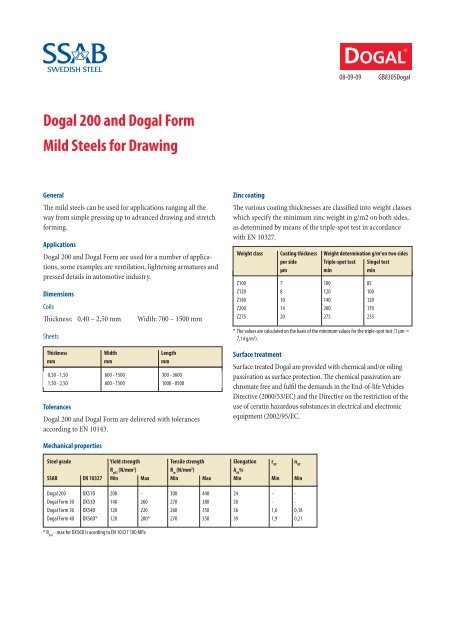 Dogal 200 And Dogal Form Mild Steels For Drawing Ssab
