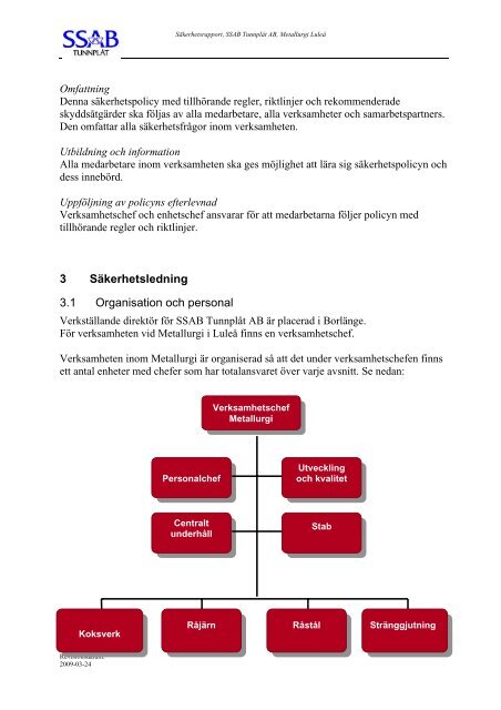 SÄKERHETSRAPPORT 2009 - SSAB