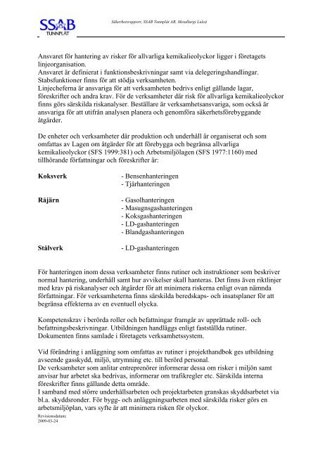 SÄKERHETSRAPPORT 2009 - SSAB