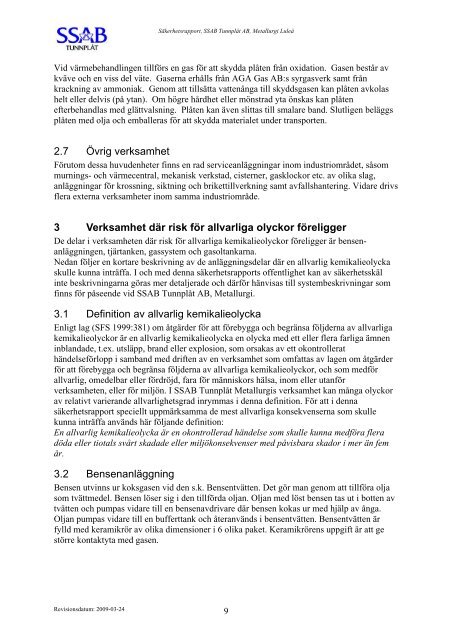 SÄKERHETSRAPPORT 2009 - SSAB