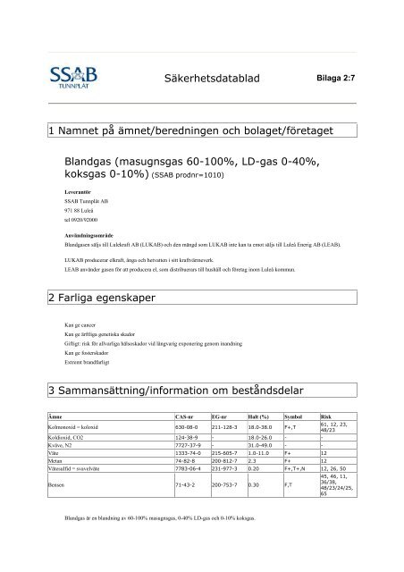 SÄKERHETSRAPPORT 2009 - SSAB