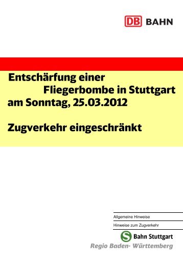 Entschärfung einer Fliegerbombe in Stuttgart am Sonntag ... - VVS