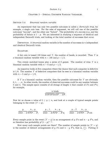 Section 3.4 1 Chapter 3 – Special Discrete Random Variables ...