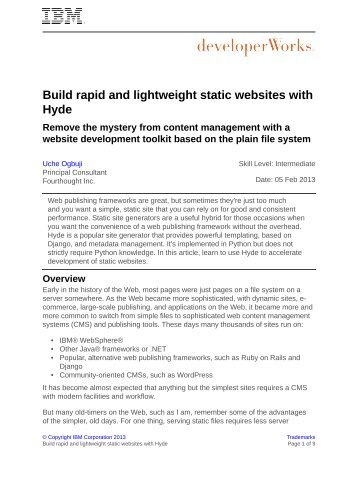 Build rapid and lightweight static websites with Hyde - IBM