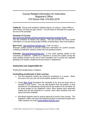 Course Related Information for Instructors Registrar's ... - Berkeley Law