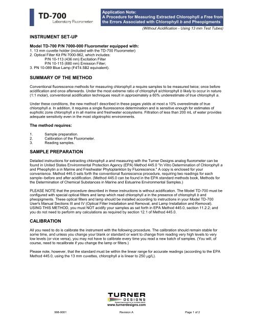 A Procedure For Measuring Extracted Chlorophyll Turner Designs