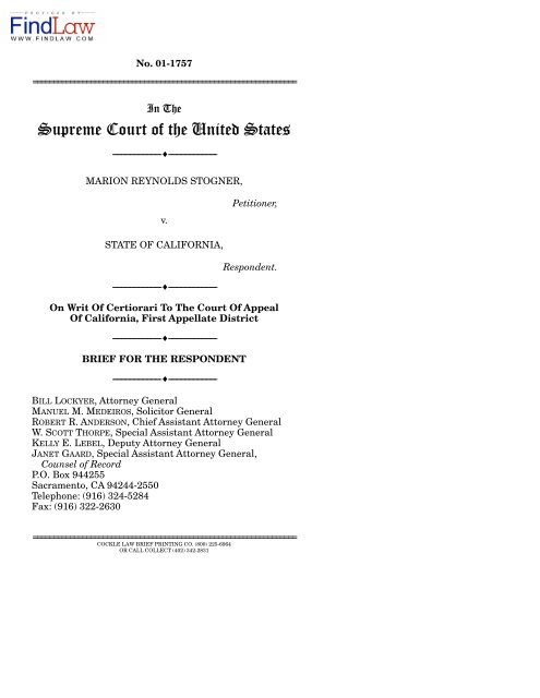 No. 01-1757 Stogner v. California - FindLaw: Supreme Court Center