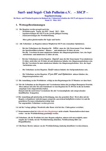 Segelanweisungen des SSCP (als pdf) - Surf- und Segelclub Pulheim