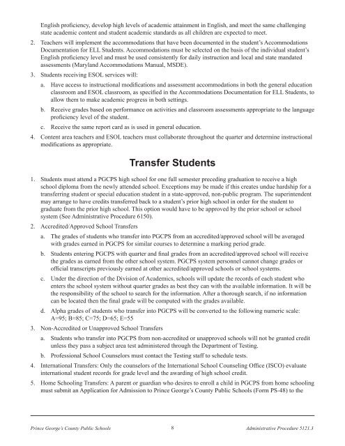 Grading - Prince George's County Public Schools