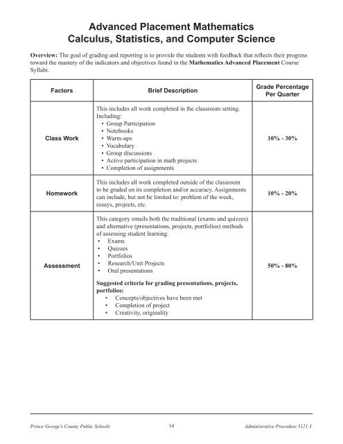 Grading - Prince George's County Public Schools