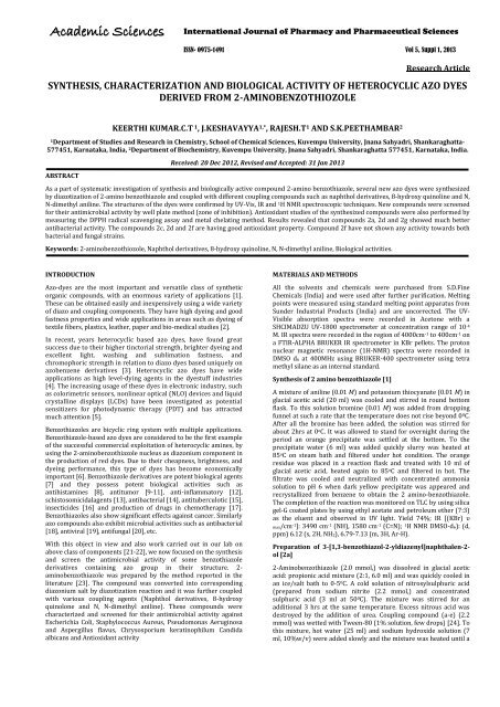 synthesis, characterization and biological activity of heterocyclic azo