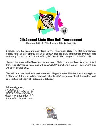 State Nine Ball Tournament Rules and Entry Form - Louisiana State ...