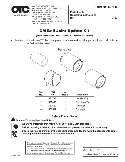 GM Ball Joint Update Kit - OTC