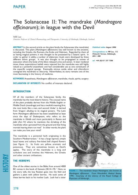 The Solanaceae II: The mandrake (Mandragora officinarum); in ...
