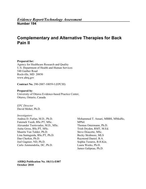 Complementary and Alternative Therapies for Back Pain II 