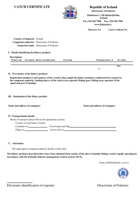 CATCH CERTIFICATE Republic of Iceland Electronic identification ...