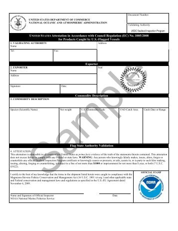 Catch Certificate - Seafood Inspection Program - NOAA