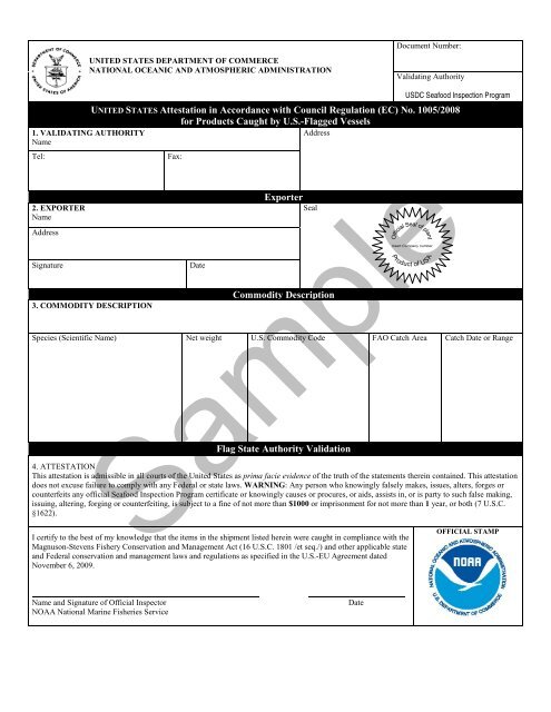 Catch Certificate - Seafood Inspection Program - NOAA