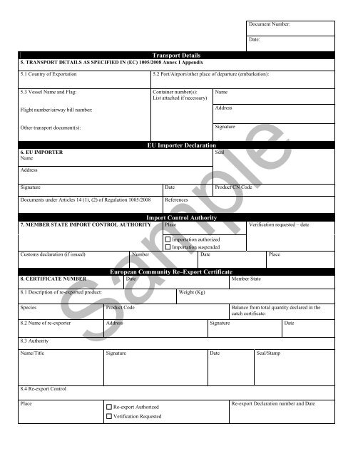 Catch Certificate - Seafood Inspection Program - NOAA