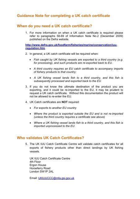 Guidance Note for completing a UK catch certificate - ARCHIVE: Defra