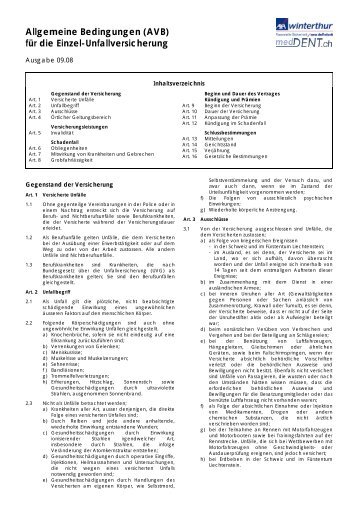 Allgemeine Bedingungen (AVB) für die Einzel ... - medDENT.ch