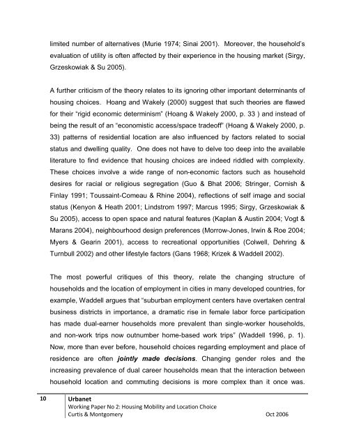 Housing Mobility and Location Choice - Urbanet - Curtin University