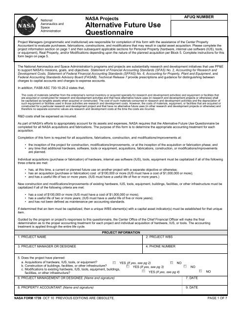 Alternative Future Use Questionnaire - NASA