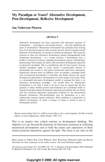 My Paradigm or Yours? Alternative Development ... - SALISES, Mona