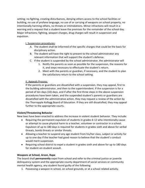 Student handbook alternative education - Thornapple-Kellogg Schools