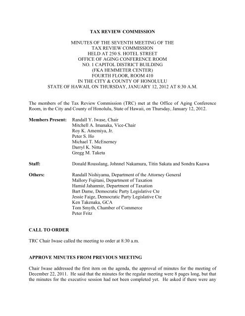 Tax Review Commission Minutes Of The Seventh Meeting