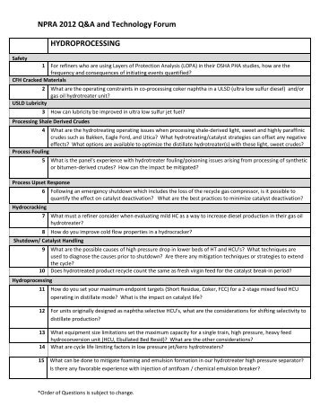 NPRA 2012 Q&A and Technology Forum ... - AFPM