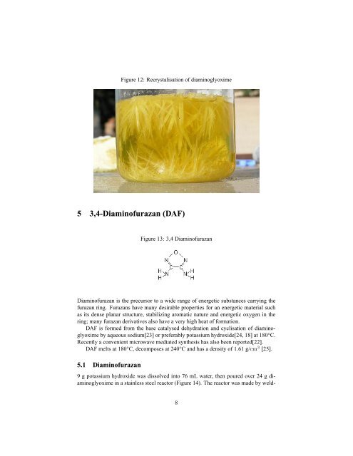 Glyoxime, Diaminofurazan and some Energetic Derivatives, by AXT