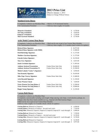 2013 Instrument Prices - Fodera