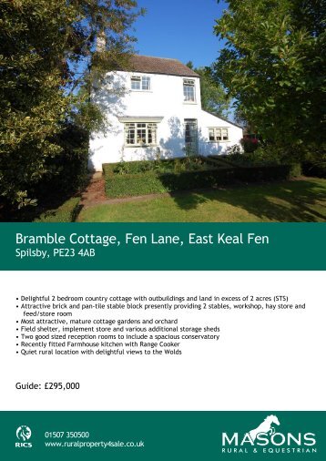Bramble Cottage Fen Lane East Keal Fen Spilsby
