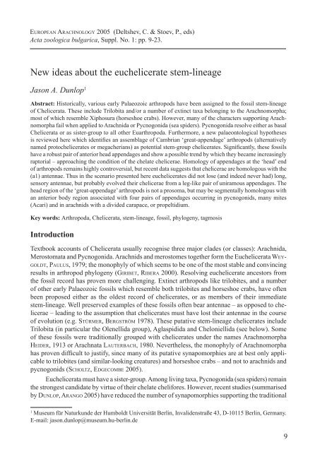 New ideas about the euchelicerate stem-lineage - European Society ...