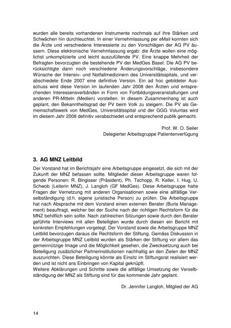 Jahresbericht 2007 - Medizinische Gesellschaft Basel MedGes