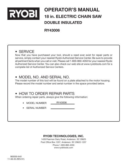 OPERATOR'S MANUAL - Ryobi