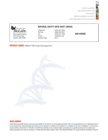msds NEBNext™ DNA Sample Prep Reagent Set 1 E6000 E6000S ...