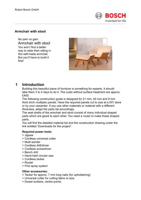 Armchair With Stool 1 Introduction Bosch Do It Com
