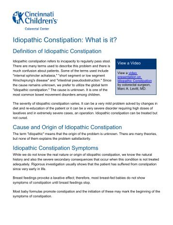 Idiopathic Constipation - Cincinnati Children's Hospital Medical Center