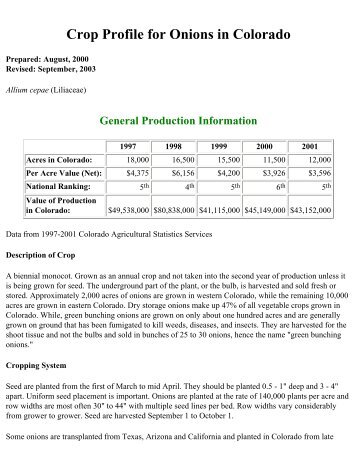 Crop Profile for Onions in Colorado - Regional IPM Centers