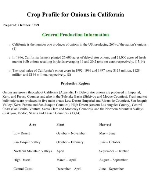 Crop Profile for Onions in California - Regional IPM Centers