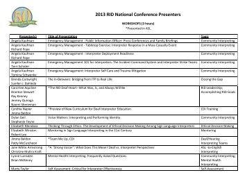 2013 RID National Conference Presenters