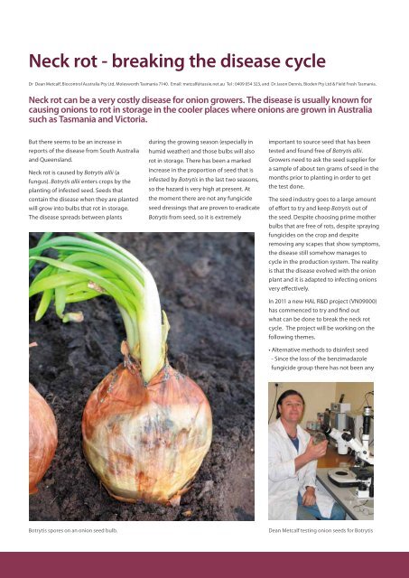 Neck Rot Neck rot - breaking the disease cycle - Onions Australia