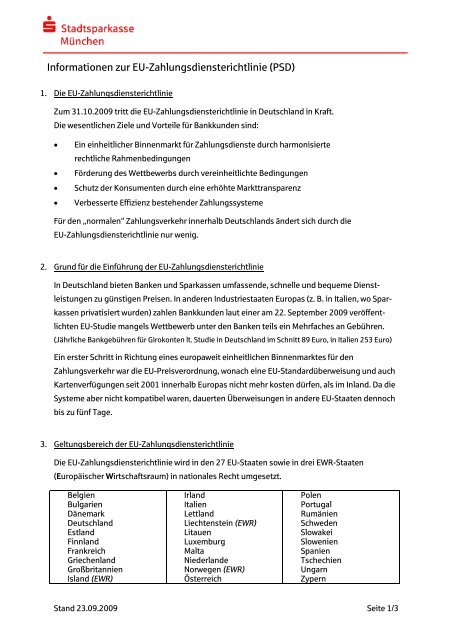 Informationen zur EU-Zahlungsdiensterichtlinie (PSD)